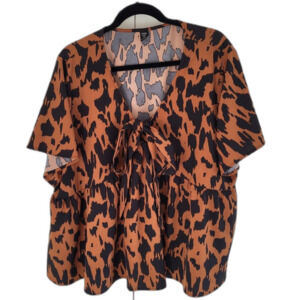 Shein Chic Women's Plus Size 3X Animal Print Peplum Office Workwear Blouse Top